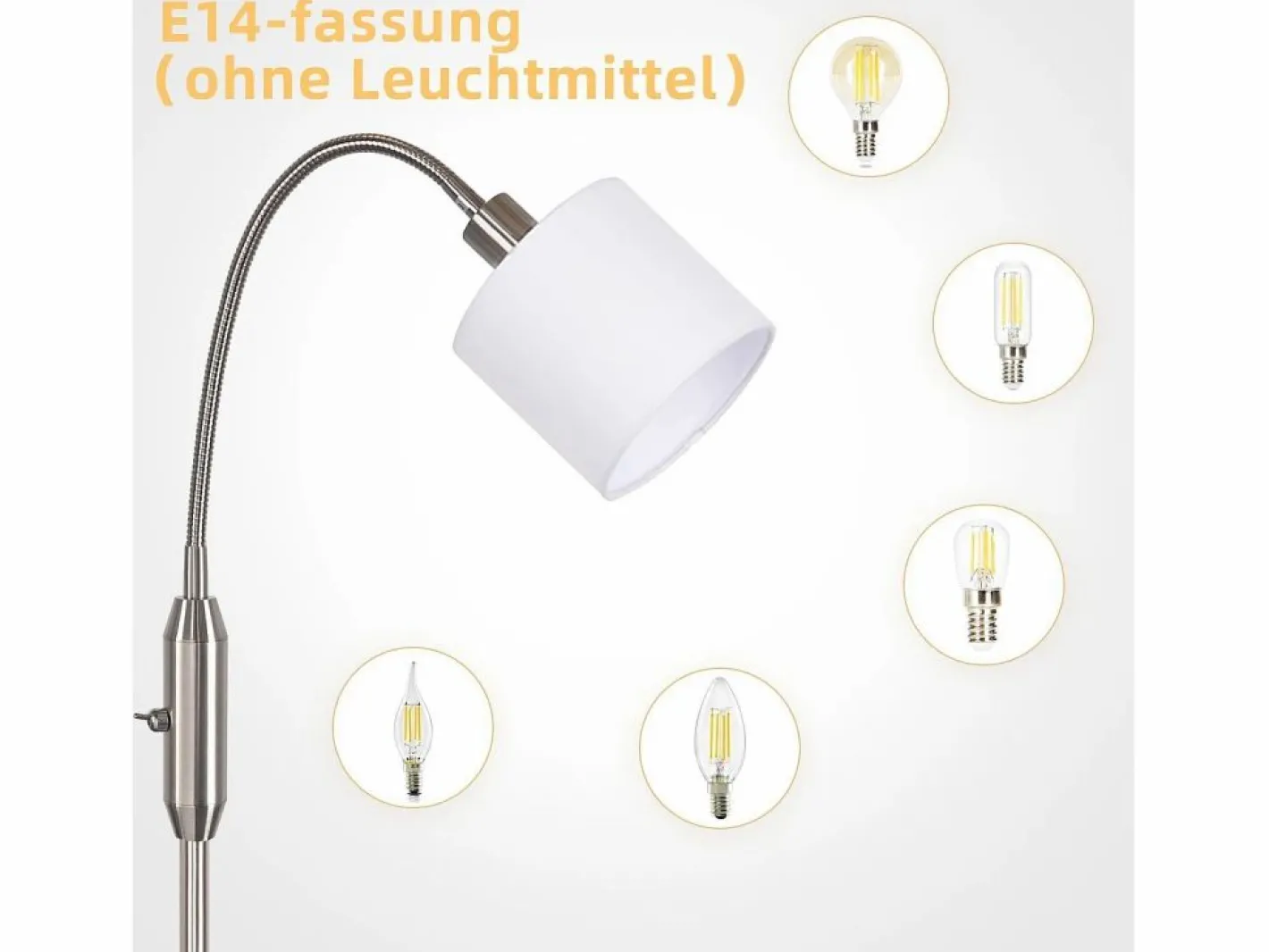 NETTLIFE Lámpara De Pie|Lámpara de pie vintage negra de tela con arco giratorio de 360° para una iluminación suave y decorativa