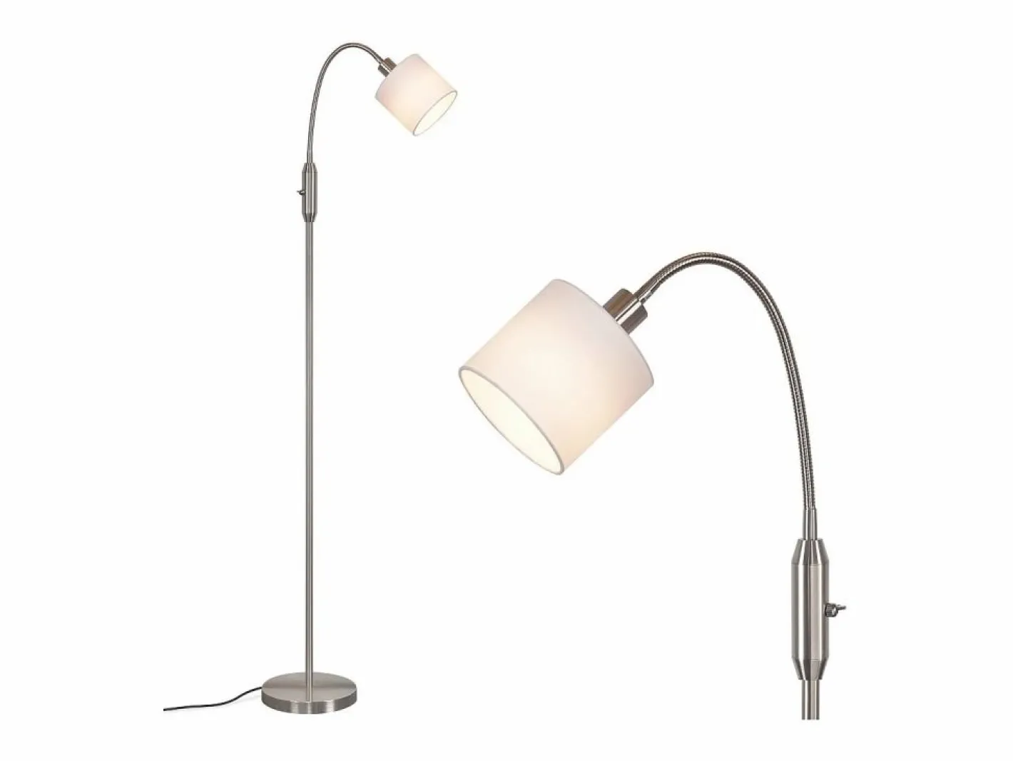 NETTLIFE Lámpara De Pie|Lámpara de pie vintage negra de tela con arco giratorio de 360° para una iluminación suave y decorativa