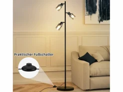 NETTLIFE Lámpara De Pie|Lámpara de pie vintage para sala de estar 3 llamas de vidrio casquillo E14 lámpara de mesa ajustable de metal 350