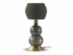Lámpara De Mesa|Lámpara de sobremesa cristal con tulipa de fibra natural trenzada negra