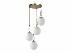 Lámpara de techo de metal 4 globos - Luminaria D.30 x Alt.70 cm - Blanco y cobre - ASROUN^OZAIA Discount