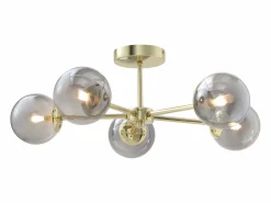 OZAIA Lámpara de techo de metal y vidrio ahumado brillante - 5 globos - D. 58,5 x Alt. 21 cm - Dorado - SOFIA Gris / Dorado New