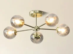 OZAIA Lámpara de techo de metal y vidrio ahumado brillante - 5 globos - D. 58,5 x Alt. 21 cm - Dorado - SOFIA Gris / Dorado New