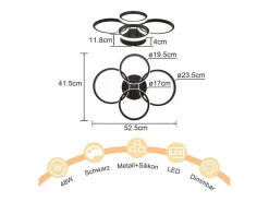 Lámpara de techo LED , 4 anillos, regulable, color , 48 W, para salón^NETTLIFE Hot