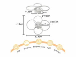 NETTLIFE Plafón|Lámpara de techo LED , 4 anillos, regulable, blanca, 48 W, para salón