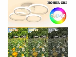 NETTLIFE Plafón|Lámpara de techo LED , 4 anillos, regulable, blanca, 48 W, para salón