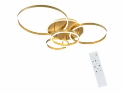 NETTLIFE Lámpara de techo LED para sala de estar, color negro, regulable, para dormitorio, 61 cm, diseño moderno, con control remoto, 50 W. Dorado
