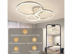 NETTLIFE Plafón|Lámpara de techo LED para salón, regulable, 82 cm, diseño moderno, dorada, 74 W, para dormitorio con mando a distancia.