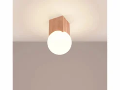 Lámpara de techo Lumivere minimalista de madera/vidrio - 1 fuentes luminosas 4000K - L.12 x A.19 cm - madera natural/^Sollux Lighting Online