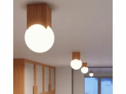 Lámpara de techo Lumivere minimalista de madera/vidrio - 1 fuentes luminosas 4000K - L.12 x A.19 cm - madera natural/^Sollux Lighting Online