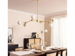 Ledkia Lámpara de Techo Metal y Cristal Moonlight 6 Focos Dorado Multicolor Discount