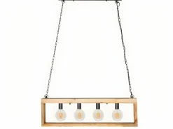 Lámpara industrial de madera OLIUS - metal 4 luces Alt. 31 cm - natural^OZAIA Discount