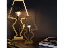 Lámpara De Mesa|Lámpara mesa Silhouette Ø22x33 cm hierro perforado oro Diseño moderno decorativo Made in Italy Casquillo E14