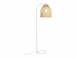 OZAIA Lámpara étnica de hierro y ratán natural - Alt. 177 cm - PARNAIBA Color natural claro / Blanco Sale