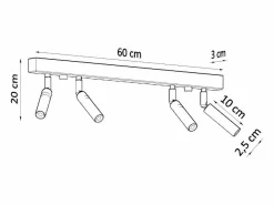 Sollux Lighting Plafón|Lámparas de techo Astix moderno de aluminio - 4 fuentes luminosas 3000K - L.60 x A.20 cm -