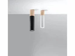 Sollux Lighting Plafón|Lámparas de techo Poblano moderno de acero/madera - 1 fuentes luminosas 3000K - L.6 x A.30 cm - madera natural/blanco