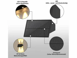 NETTLIFE Lámparas solares para pared exterior - 2 luces solares de pared para exterior, luces de pared para exterior, luz exterior, blanco cálido Negro Outlet