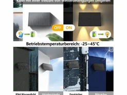NETTLIFE Lámparas solares para pared exterior - 2 luces solares de pared para exterior, luces de pared para exterior, luz exterior, blanco cálido Negro Outlet