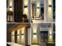 NETTLIFE Lámparas solares para pared exterior - 2 luces solares de pared para exterior, luces de pared para exterior, luz exterior, blanco cálido Negro Outlet