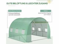 Lona de repuesto para invernadero túnel, PE resistente a los rayos UV, impermeable, con 6 ventanas y puerta enrollable, (300x300x200cm) Verde Outlet