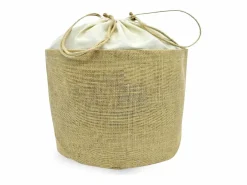 Lote de 10 bolsas redondas de yute con cierre de cordón h 26 cm x 25 cm resistentes Color natural claro Clearance