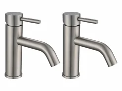 Shower & Design Lote de 2 grifos mezcladores mecánicos redondos de acero inoxidable, acabado en acero inoxidable cepillado, SALAVAN Plateado Clearance