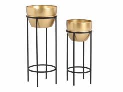 OZAIA Lote de 2 maceteros de metal con soporte - D. 25 cm y D. 30 cm - Dorado y negro - NABA Negro / Dorado Clearance