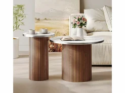 DripeX Lote de 2 Mesas bajas redondas - base de columna romana - chapa de mármol - Marrón Chocolate Marru00f3n chocolate Online