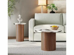 DripeX Lote de 2 Mesas bajas redondas - base de columna romana - chapa de mármol - Marrón Chocolate Marru00f3n chocolate Online
