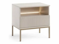 Lote de 2 mesitas de noche 1 cajón y 1 nicho con LEDs en MDF y cristal ahumado beige - OVILA^Vente-unique Hot