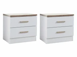 Lote de 2 mesitas de noche con 2 cajones en color blanco y natural - SKAIDO^Vente-unique Best