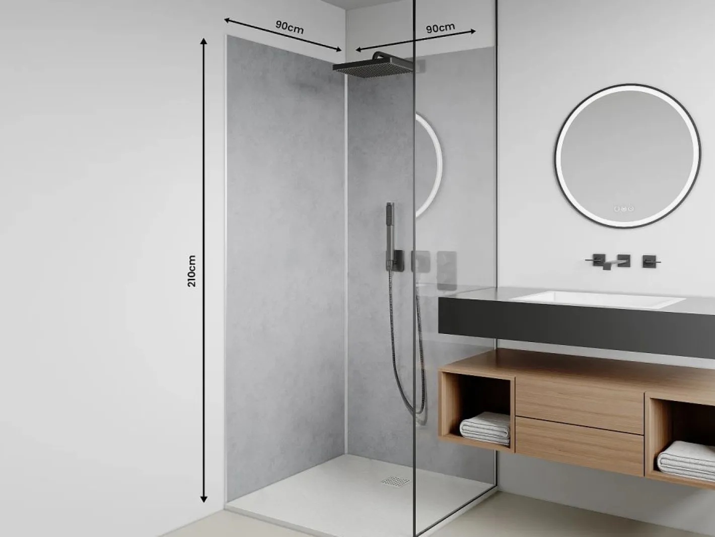 Vente-unique Panel Mural Para Ducha|Lote de 2 paneles de pared para ducha de aluminio con perfiles - 2 x 90 x 210 cm - ARFINO