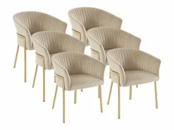 Vente-unique Lote de 6 sillas con reposabrazos de terciopelo y metal dorado - - ZAOVA Beige Sale