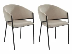 Vente-unique Lote de 2 sillas con reposabrazos de terciopelo acanalado y metal negro - - ORDIDA Crema Clearance