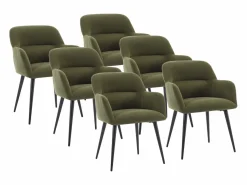 Vente-unique Lote de 6 sillas con reposabrazos de tela y metal negro - - HEKA Verde Outlet