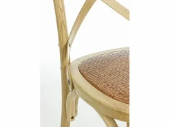 Sillas Y Lotes De Sillas|Lote de 2 sillas de madera de olmo marrón y ratán natural - CROSS