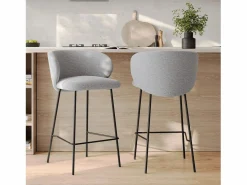 Rendez-Vous Déco Muebles De Bar|Taburete Alto|Lote de 2 sillas para isla central de tela claro 67 cm - Victoria