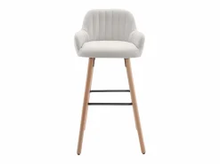 Vente-unique Lote de 2 taburetes de bar de tela y patas de madera de haya - - ELEANA Crema Outlet