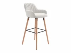 Vente-unique Lote de 2 taburetes de bar de tela y patas de madera de haya - - ELEANA Crema Outlet