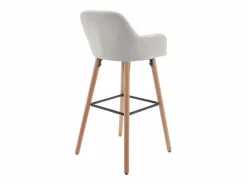 Vente-unique Lote de 2 taburetes de bar de tela y patas de madera de haya - - ELEANA Crema Outlet