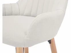 Vente-unique Lote de 2 taburetes de bar de tela y patas de madera de haya - - ELEANA Crema Outlet