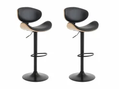 Vente-unique Lote de 2 taburetes de bar de piel sintética - Natural claro y Negro - MONTENEGRO Negro / Color natural claro Online