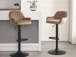 Vente-unique Muebles De Bar|Taburete Alto|Lote de 2 taburetes de bar de terciopelo y metal negro - Altura ajustable - - ELEANA