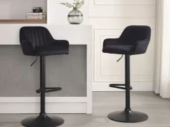 Vente-unique Muebles De Bar|Taburete Alto|Lote de 2 taburetes de bar de terciopelo y metal - Altura ajustable - - ELEANA