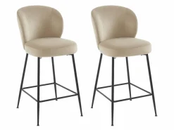 Vente-unique Muebles De Bar|Taburete Alto|Lote de 2 taburetes de terciopelo y metal negro - - POLPONA de Pascal MORABITO