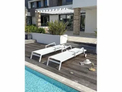 Paris Garden Lote de 2 tumbonas de aluminio y lona plastificada Blanco Hot