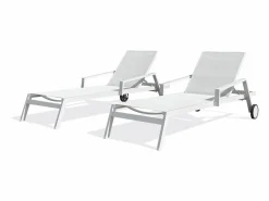 Paris Garden Lote de 2 tumbonas de aluminio y lona plastificada Blanco Hot