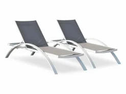 Dcb Garden Lote de 2 tumbonas de lona plastificada y aluminio Blanco Online