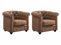 Vente-unique Lote e 2 sillones CHESTERFIELD microfibra envejecida Marru00f3n New