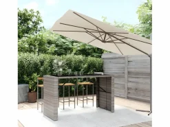 Garden Furniture Mesa Alta|Lou Mesa alta bar con superficie vidrio ratán PE 185x80x110 cm